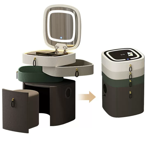 Туалетный столик трансформер квадратный с пуфиком и зеркалом (обивка технологическая ткань)