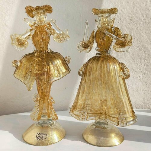 Дама и Кавалер Венецианцы Статуэтки Муранское стекло с золотом. Италия. 2022. Высота 24 см