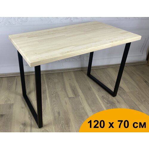 Стол кухонный Loft из массива сосны без шлифовки и покраски, 120х70х75 см, с черными металлическими ножками