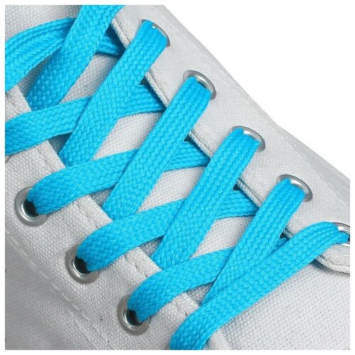 Шнурки для обуви, пара, плоские, 12 мм, 120 см, цвет голубой неоновый