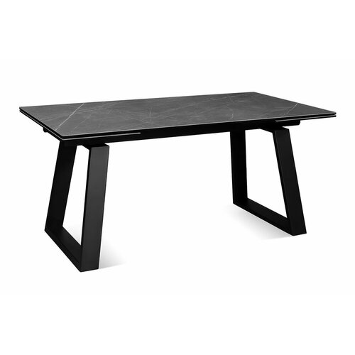 Стол обеденный керамический прямоугольный раздвижной ROVENA 160 PIETRA GREY CER BK на металлокаркасе, столешница керамика, цвет серый мрамор, 160(240)х90 см
