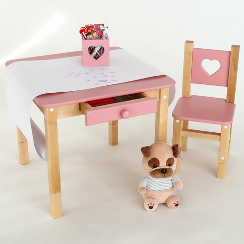 Детский стол и стул Forest pink растущий деревянный от года