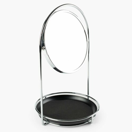 Зеркало настольное, 28 см, двустороннее, с полкой, металл, круглое, черное, Graphic