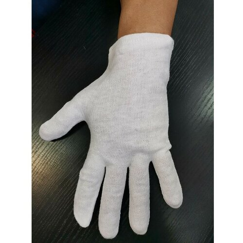 Белые хлопковые перчатки TETU 402 косметические, 12 пар, размер 9/L