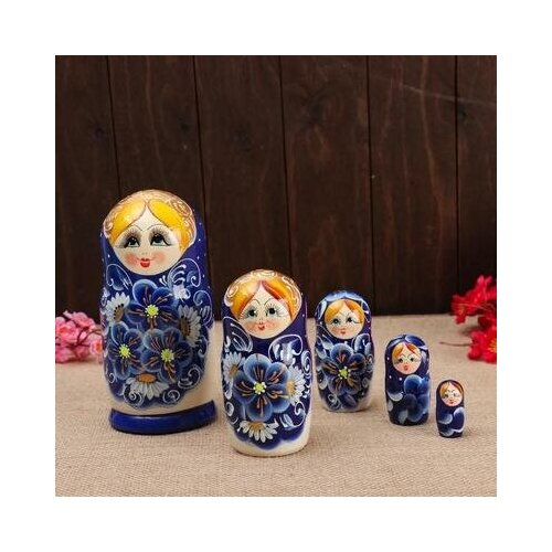 Матрёшка 5-ти кукольная "Сима" синяя , 17-18см, ручная роспись. 6032608
