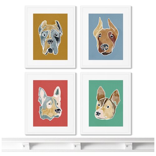 Набор из 4-х репродукций картин в раме Happy dogs, No4, 2020г. Размер картины: 42х52см