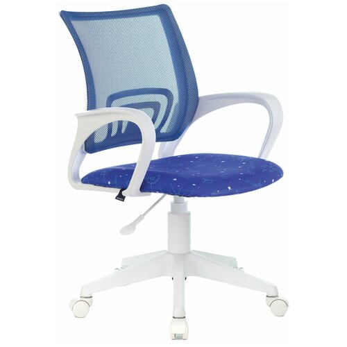 Кресло BRABIX Fly MG-396W, с подлокотниками, пластик белый, сетка, темно-синее с рисунком Space, 532405 шт.