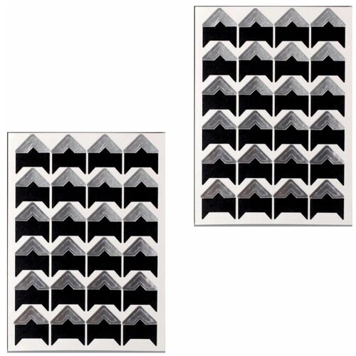 Уголки для фотографий большие - 1,5 см - 48 штук серебро на черном с кармашком самоклеящиеся в альбом, фотоуголки самоклеющиеся