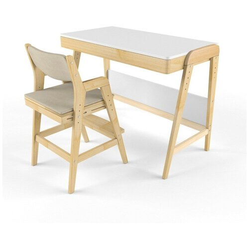Комплект растущий стол и стул с чехлом 38 попугаев "Вуди" (Белый, Без покрытия, Беж)