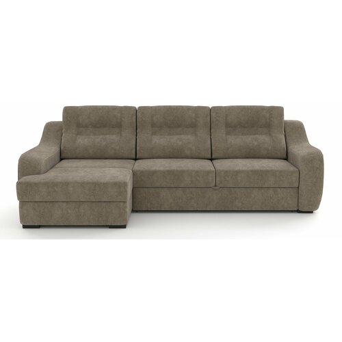 Угловой диван-кровать, раскладной, высоковыкатной, PUSHE Ройс, левый угол, коричневый Milano 4 caramel