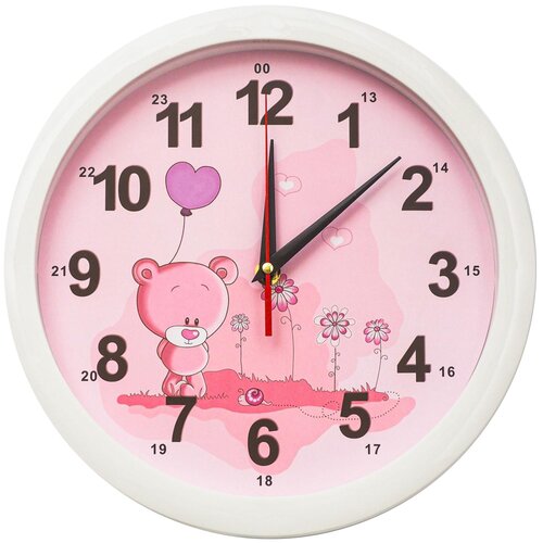 Часы настенные кварцевые Соломон Мишка с шариком 5984226, розовый
