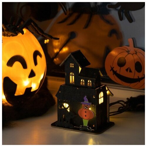 Светодиодная подвеска «Дом с чёрной кошкой» 9 × 12 × 6 см, пластик, батарейки LR1130х3, свечение тёплое белое