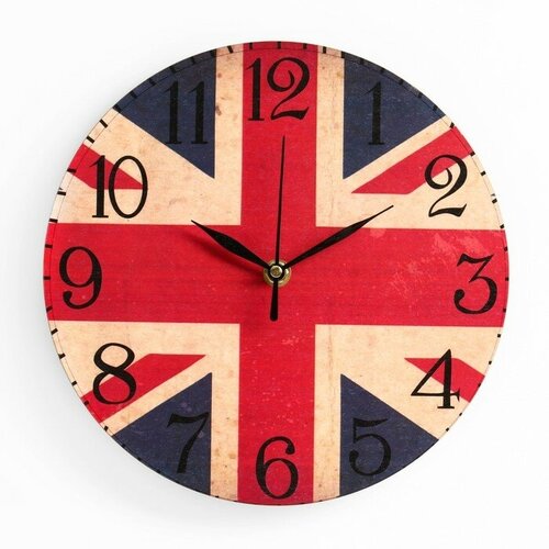 Часы настенные, серия: Интерьер, "Британский флаг", дискретный ход, d-23. см