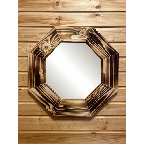 Зеркало настенное интерьерное "Гранд8" деревянное для дома и дачи, для бани и сауны, обожженное, сосна