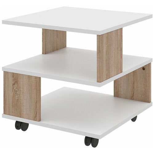 Журнальный столик, сервировочный стол Beneli алекс, квадратный, Дуб сонома/Белый, 49,5х49,5х48,3 см, 1 шт.