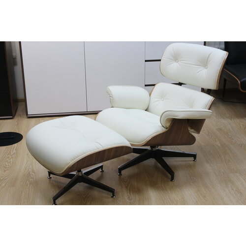 Белое кресло Lounge Eames Chair and Ottoman из натуральной кожи наппа