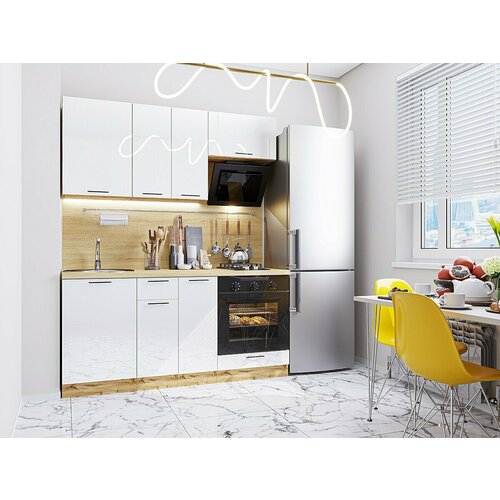 Готовый кухонный гарнитур кухня Валерия-М-06 2140*1700*600 Белый глянец