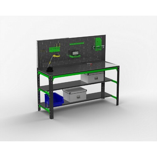 Стол металлический Metalex серия KIT 750х1100х600 + две полки + перфопанель с комплектом аксессуаров