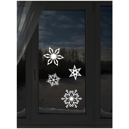 Наклейка виниловая на зеркало, на окно "Снежинки" 19х19см (интерьерная, на стену, декор, украшение, Новый год)