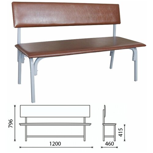 Банкетка со спинкой "Астрид", 1200х470х796 мм, серый каркас, кожзам коричневый В комплекте: 1шт.