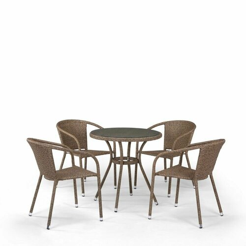 Комплект плетеной мебели Афина T282ANT/Y137C-W56 4Pcs Light brown