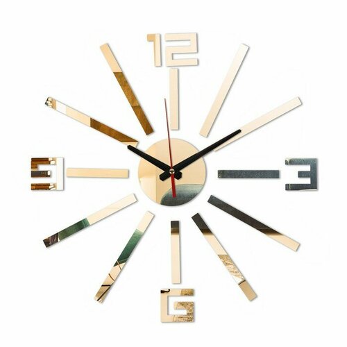 Часы-наклейка, серия: DIY, "Лучи", плавный ход, d-40 см, золото