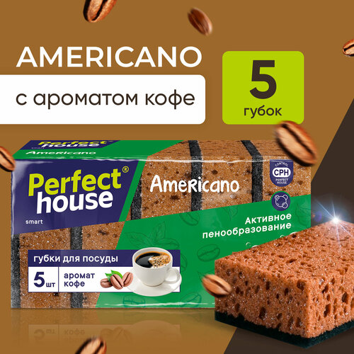 Губки для посуды Perfect House Americano, коричневый, 5 шт., 1 уп.