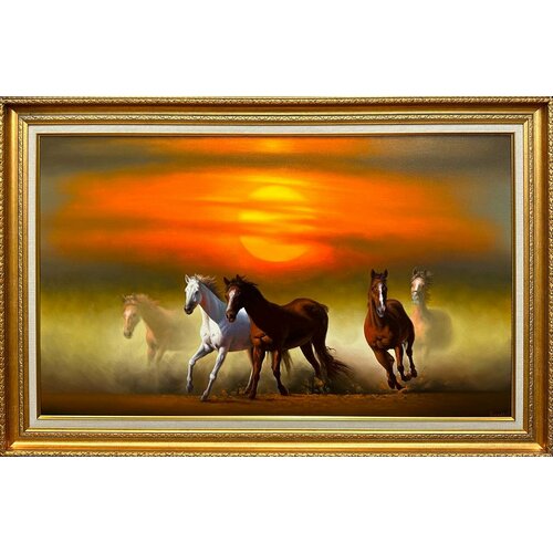 Картина маслом, анималистика "Лошади в пустыне"