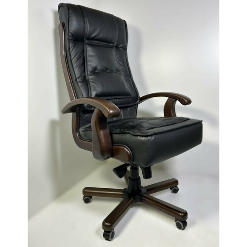 Компьютерное кресло для руководителя Локарно, натуральная кожа, дерево, черное (nero)