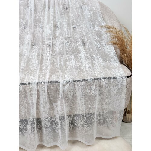 Ткань для пошива штор "Тюль жаккард мрамор" на отрез от 1 м, белый