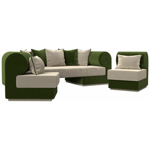 Набор Лига Диванов Кипр-3 (диван, 2 кресла) Микровельвет БежевыйЗеленый