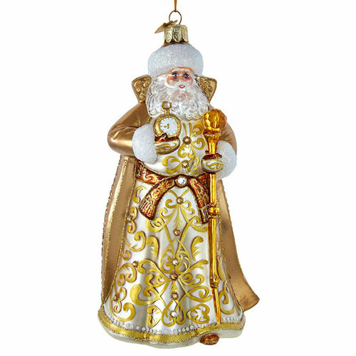 Kurts Adler Стеклянная елочная игрушка Санта Клаус - Miracoli Caramello 18 см, подвеска BELL0003
