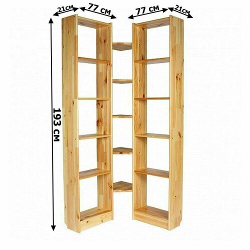 Стеллаж угловой МД-192 дерево/лак 77х21х193 см