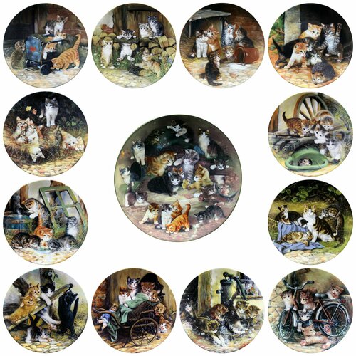 Приключения бархатных лапок, полная серия коллекционных декоративных настенных винтажных тарелок