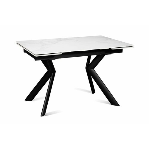 Стол обеденный керамический раздвижной RIO 120 MARBLE CER на металлокаркасе, столешница керамика, 120(180)х80 см (белый мрамор глянец/черные ножки)