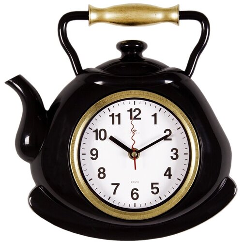 Часы настенные Рубин чайник 27х28,5 см, корпус черный с золотом "Классика" (3129-001)