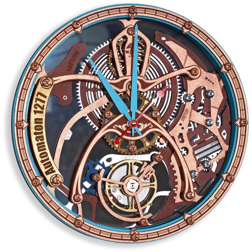 Часы настенные Автоматон 1277 Медь с Бирюзой с вращающимися шестеренками WOODANDROOT