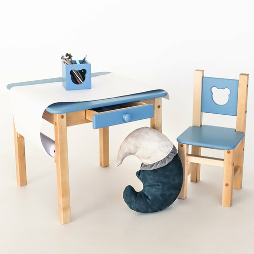Детский стол и стул с ящичком деревянный для рисования
