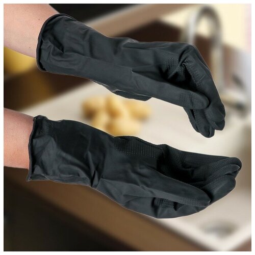 Перчатки Доляна хозяйственные защитные химически стойкие, 1 пара, размер M, цвет черный