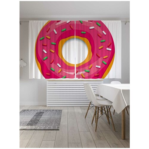 Шторы JoyArty с фотопечатью "Розовый пончик" из сатена, 290х180 см