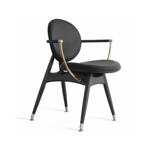 Стул для столовой в стиле Circle Dining Chair (черный, цвет дерева черный, натуральная кожа)