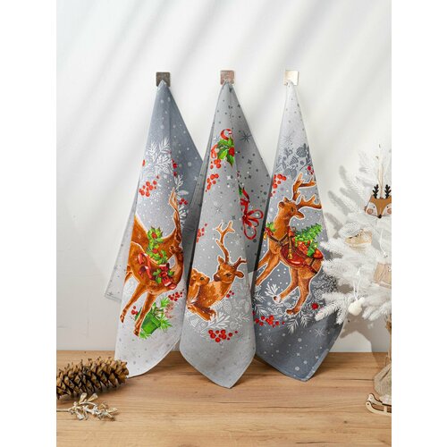 DOLL TALL / Набор кухонных полотенец 3шт 60х45 / Подарок для мамы, бабушки, тети, дочери, племяннице, сестре, жене