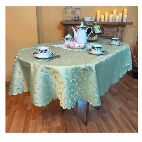 Скатерть на стол овальная Santa Barbara T-30, водоотталкивающая с пропиткой, полиэстер, зеленая, 137x180 см