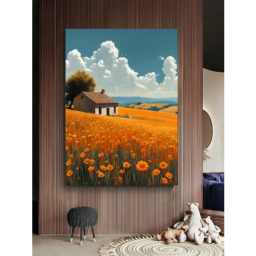 Природа / лес, картина пейзаж / река, горы, 30х40 см.