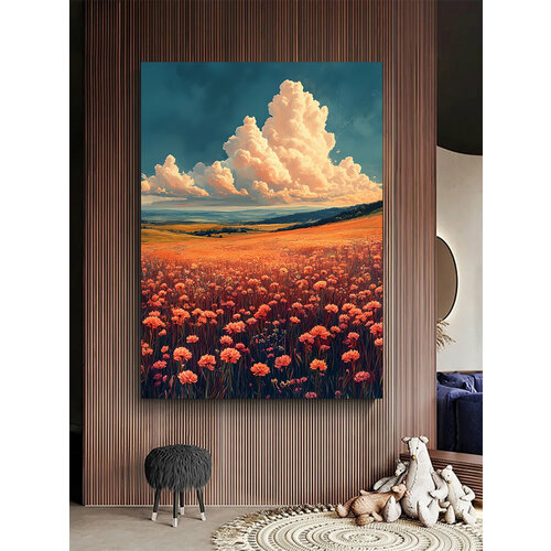 Природа / лес, картина пейзаж / река, горы, 30х40 см.