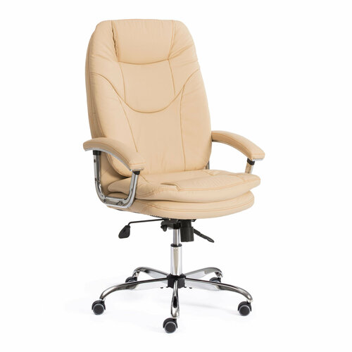 Кресло SOFTY LUX Tetchair бежевый, хромированный, экокожа, металл, мягкое сиденье, с подлокотниками