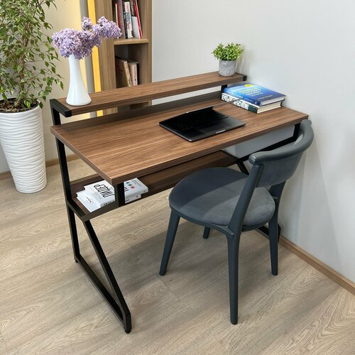 Компьютерный стол REX 111х60х75 (орех) LOFT, игровой стол с дополнительными полками