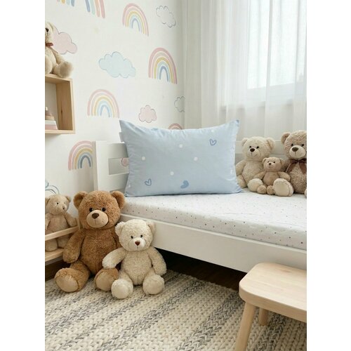 COROCOCO Наволочка на молнии Сердечки на голубом (Звездный мишка) 40х60