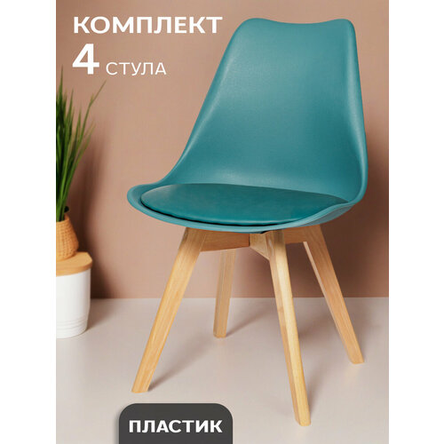 Комплект стульев ЦМ SC-034, массив дерева/пластик/искусственная кожа, искусственная кожа, 3 шт., цвет: синий