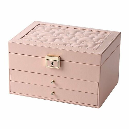 Шкатулка для хранения украшений 3 яруса Грейс, отделка строчкой, розовый